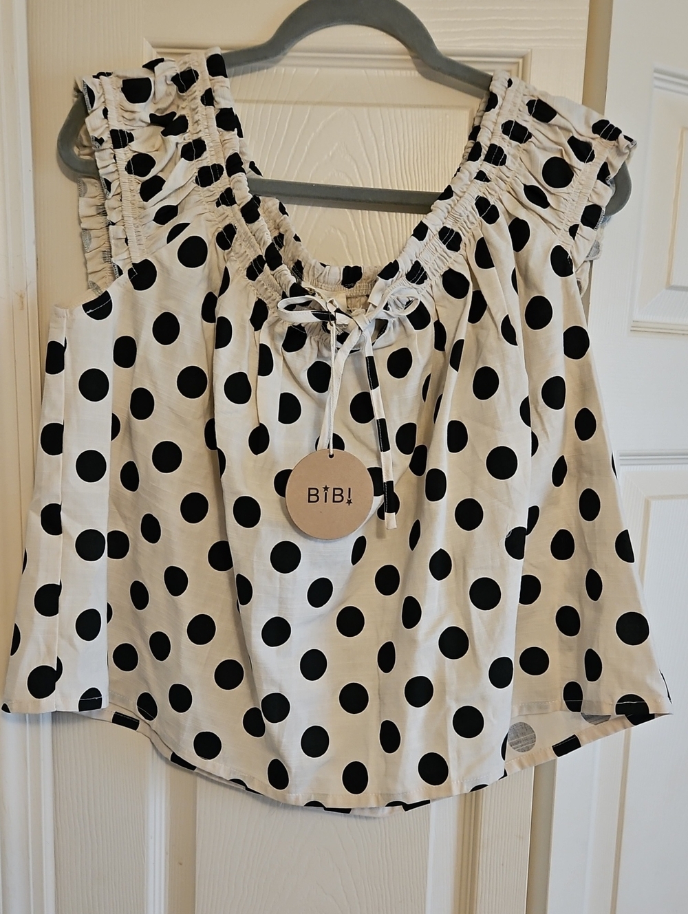 Polka Dot Smocked Shoulder/Off Shoulder Top - Black & White